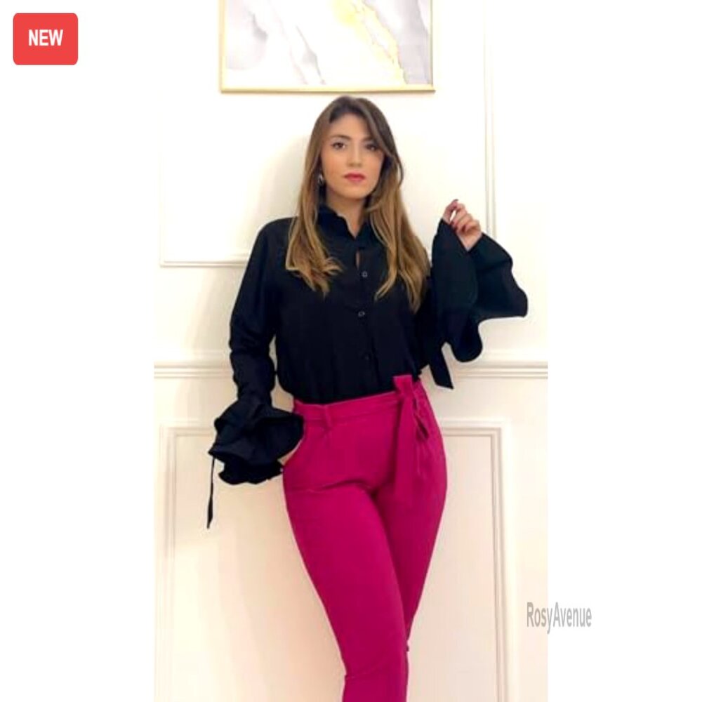 Long Sleeve Button Down Blouse Flared Sleeves Wor… - image 2